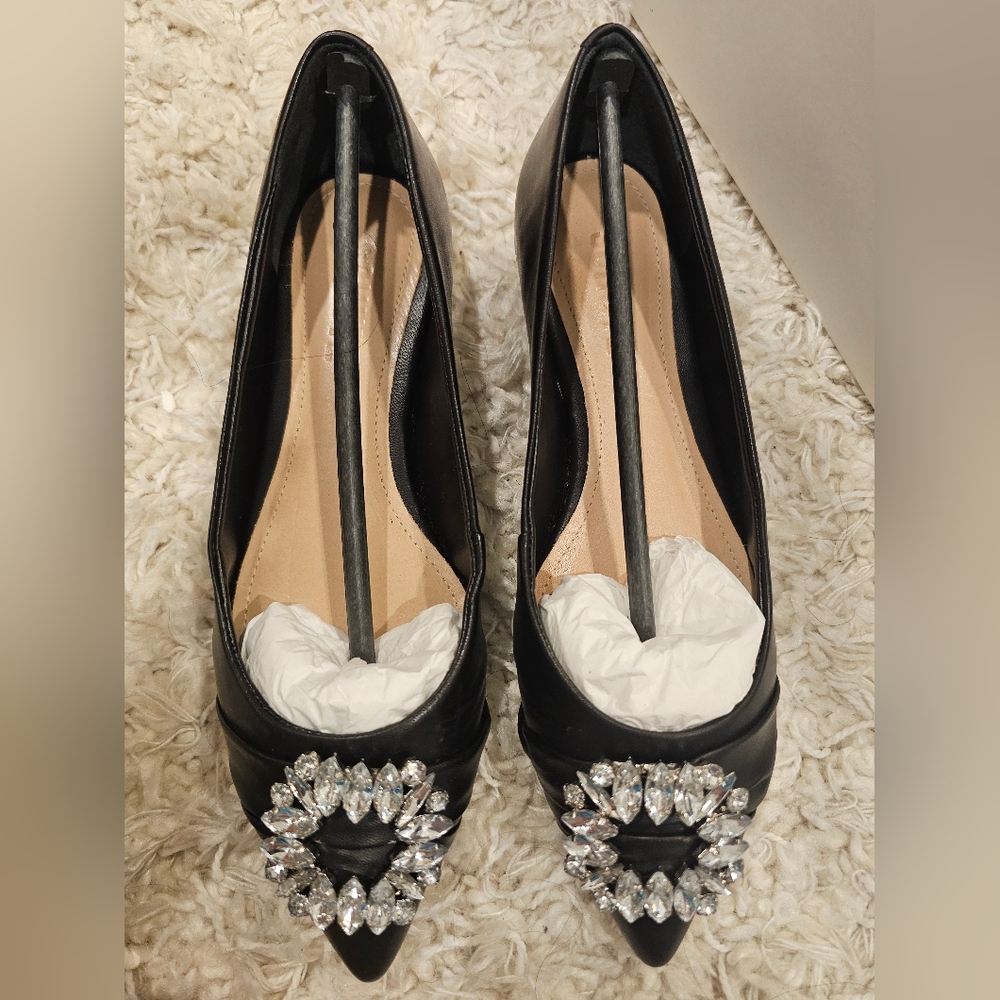 SCHUTZ Black Flats with Crystal Embellishments